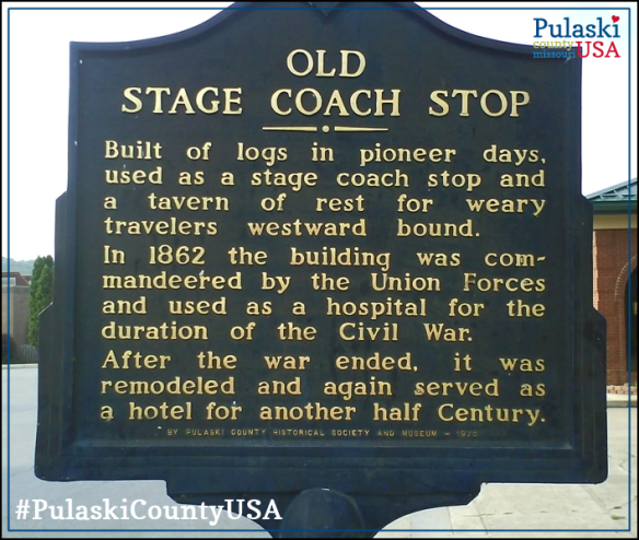 Historical marker erected in front of the Old Stagecoach Stop in Waynesville, MO in 1970 by Pulaski County Historical Society and Museum. Photograph courtesy of Laura (Abernathy) Huffman, 2009. 