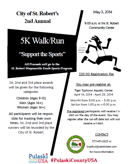 Strap on your kicks! Support The Sports 5K is this Saturday at Saint Robert Community Center.