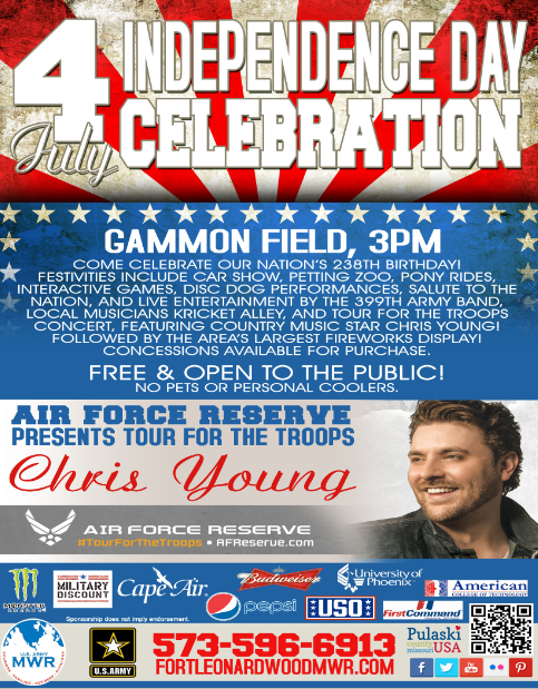 Fort Leonard Wood's  4th of July Independence Day Celebration lineup of festivities. 