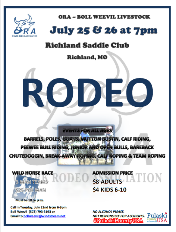 Ozark Rodeo Association is in action in Richland July 25th & 26th! 