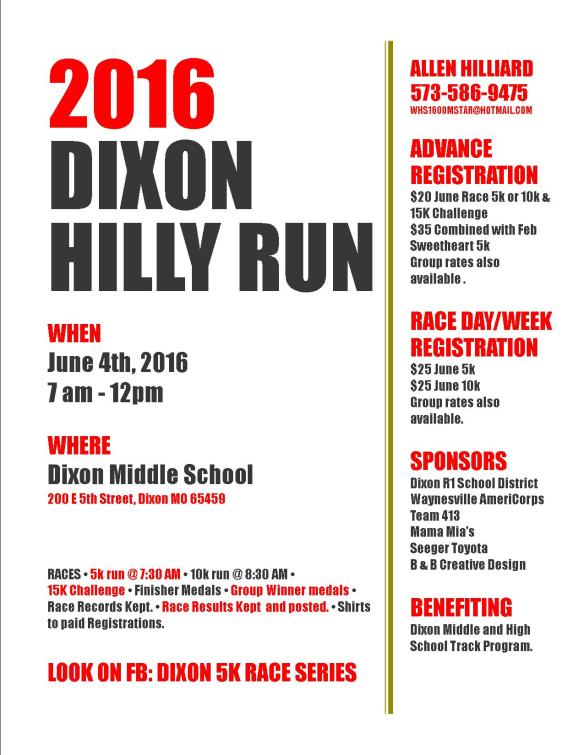 June 4 Dixon Hilly Run 10K